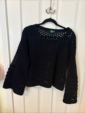 Farm Rio Black Open-Knit Sweater